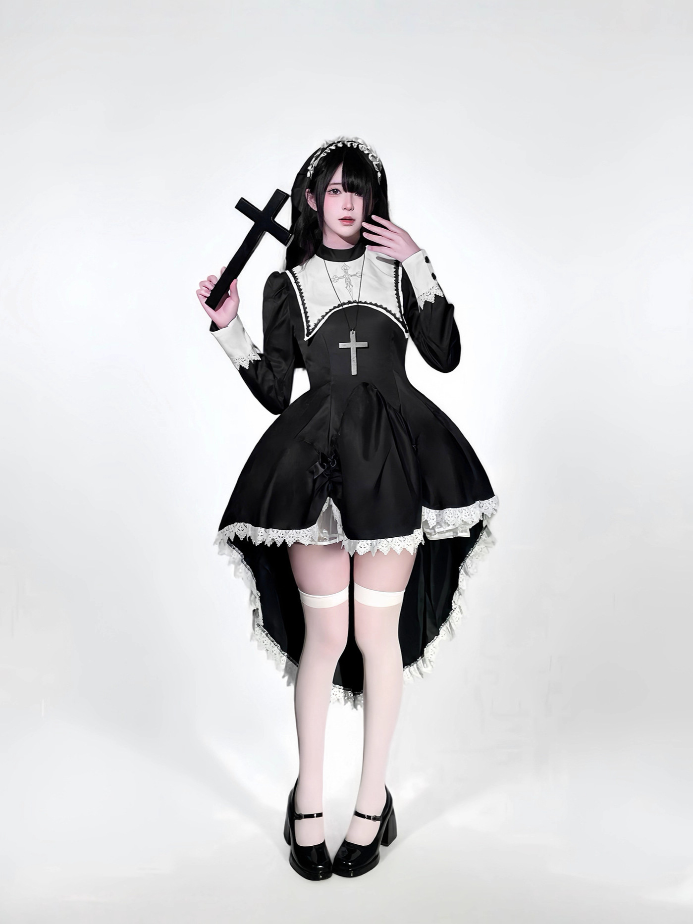 Gothic style dark embroidery c - Anime Cosplay Nun 评论和价格