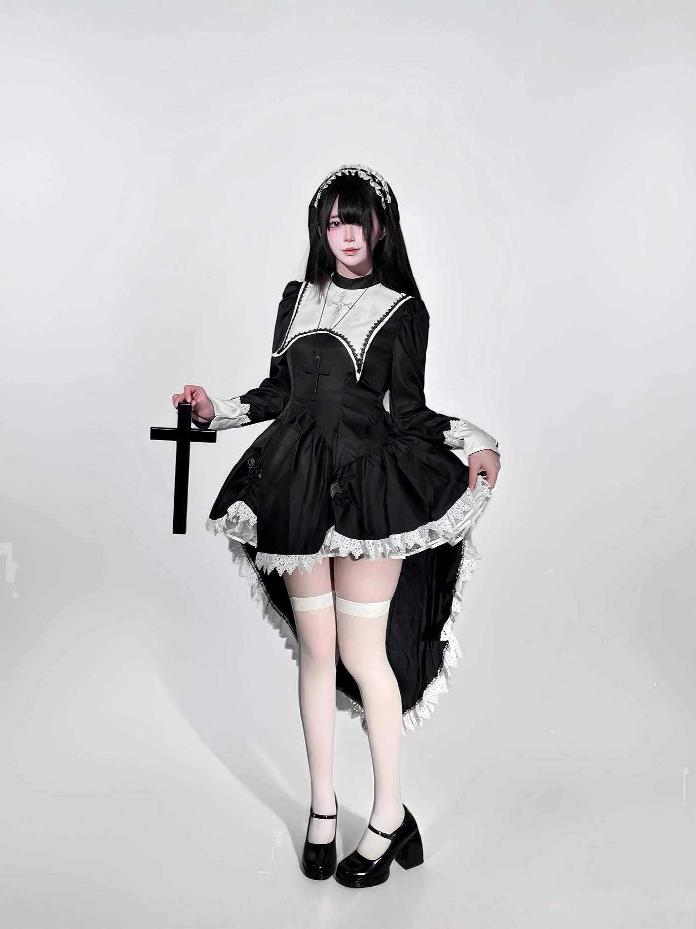 Gothic style dark embroidery c - Anime Cosplay Nun 评论和价格