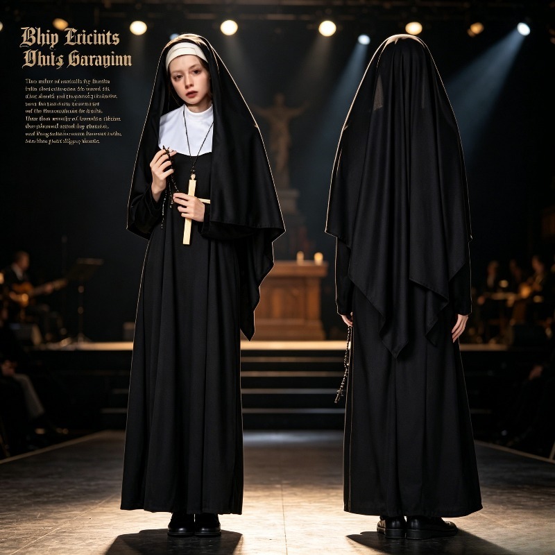 Nun Costume Black Long Dress H - Anime Cosplay Nun 评论和价格