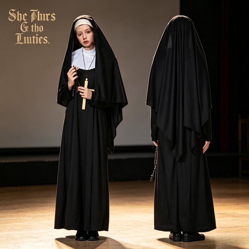 Nun Costume Black Long Dress H - Anime Cosplay Nun 评论和价格