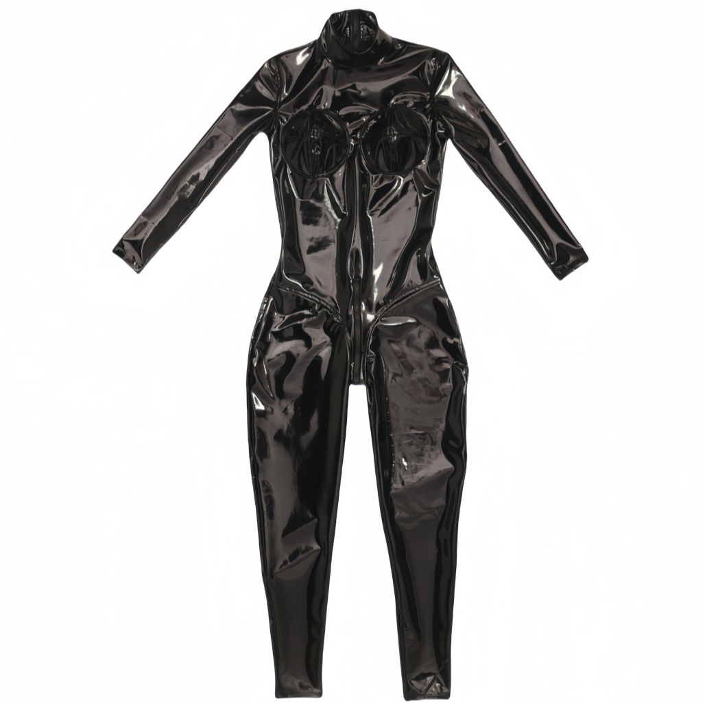 Women Sexy Black Shiny PU Leat - Anime Cosplay Jumpsuit 评论和价格