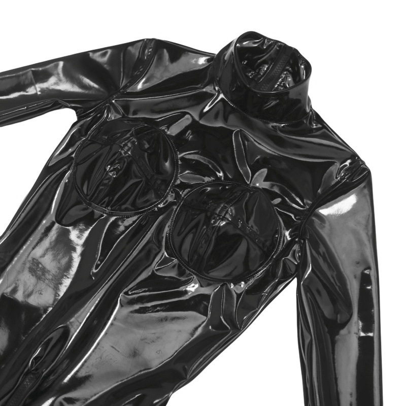 Women Sexy Black Shiny PU Leat - Anime Cosplay Jumpsuit 评论和价格