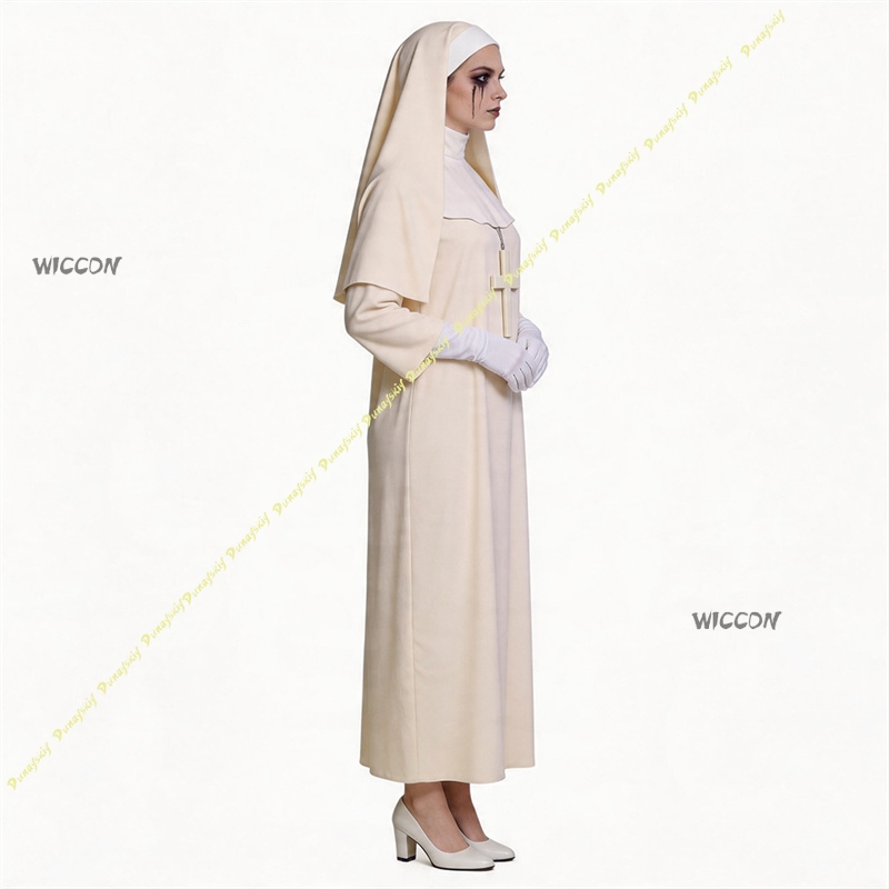 Off White Nun Cosplay Costume  - Anime Cosplay Nun 评论和价格
