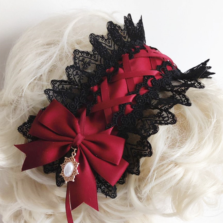 Red Dark Gothic Lolita Lace Ha - Anime Cosplay Girl With Black Hair 评论和价格