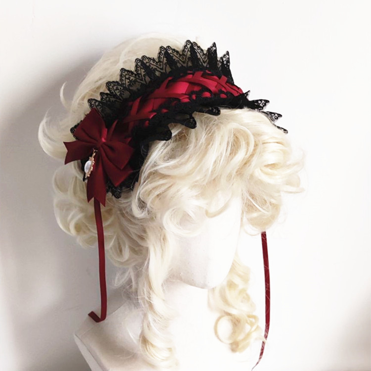 Red Dark Gothic Lolita Lace Ha - Anime Cosplay Girl With Black Hair 评论和价格